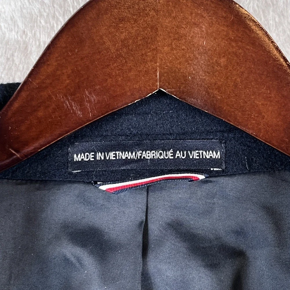 Tommy Hilfiger Coat Mens Large Wool Blend Pea Jacket Navy Heavy Lined Pockets